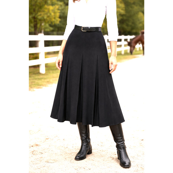 Talbots Wool Blend Riding Skirt Italy Black Midi Pleated Lined Full 4 Mint!